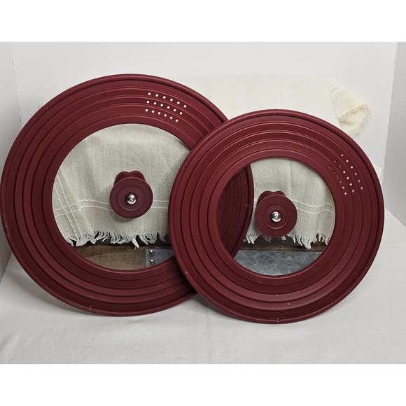 Universal Silicone Red Heat Resistant Clear Glass Lids Leaf Designed Handles - Picture 7 of 7